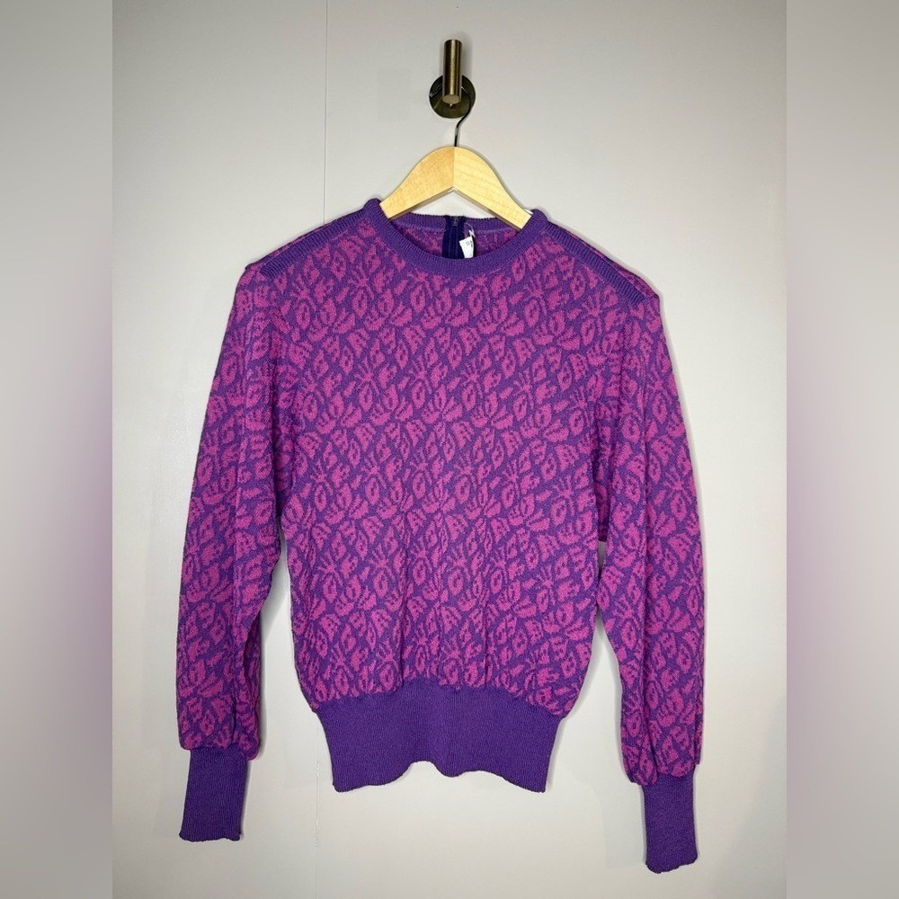Vintage Castleberry Pink Purple Textured Sweater Small USA Made 80s Retro Knit